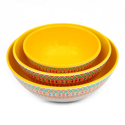 SUPERWARE | Pure Melamine | Snack Bowl Set - Two Tone TRIANGLE-YELLOW | Set of 3 Pcs. | Stain Free, Glazed Finish