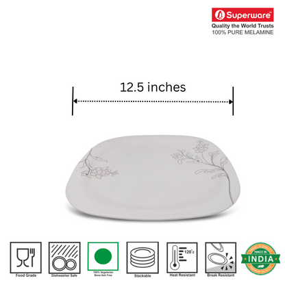 SUPERWARE | Pure Melamine | Buffet Plate Set – Summer Stems (12.5”) | 6 Nos. | Stain Free, Glazed Finish