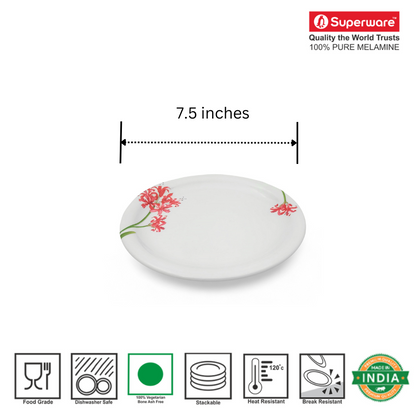 SUPERWARE | Pure Melamine | Small Plate Set - Orchid Blossom (7.5") | 6 Nos. | Stain Free, Glazed Finish