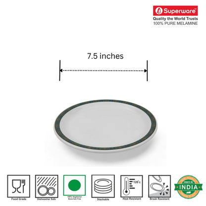 SUPERWARE | Pure Melamine | Small Plate Set - Atlantic (7.5") | 6 Nos. | Stain Free, Glazed Finish