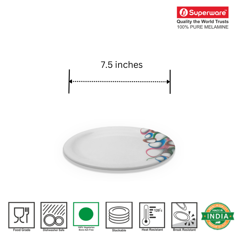 SUPERWARE | Pure Melamine | Small Plate Set - Bubble Fringe (7.5") | 6 Nos. | Stain Free, Glazed Finish
