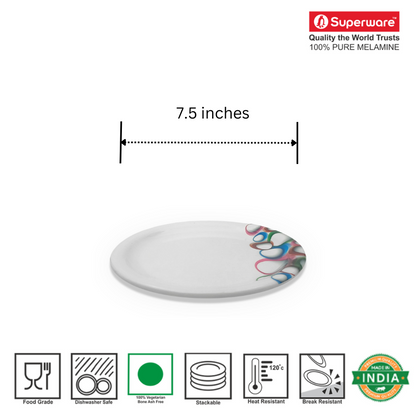 SUPERWARE | Pure Melamine | Small Plate Set - Bubble Fringe (7.5") | 6 Nos. | Stain Free, Glazed Finish