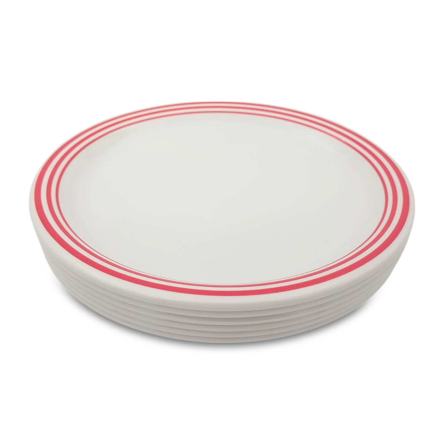 SUPERWARE | Pure melamine | Small Plate Set - Red Lines (7.5") | 6 Nos. | Stain Free, Glazed Finish