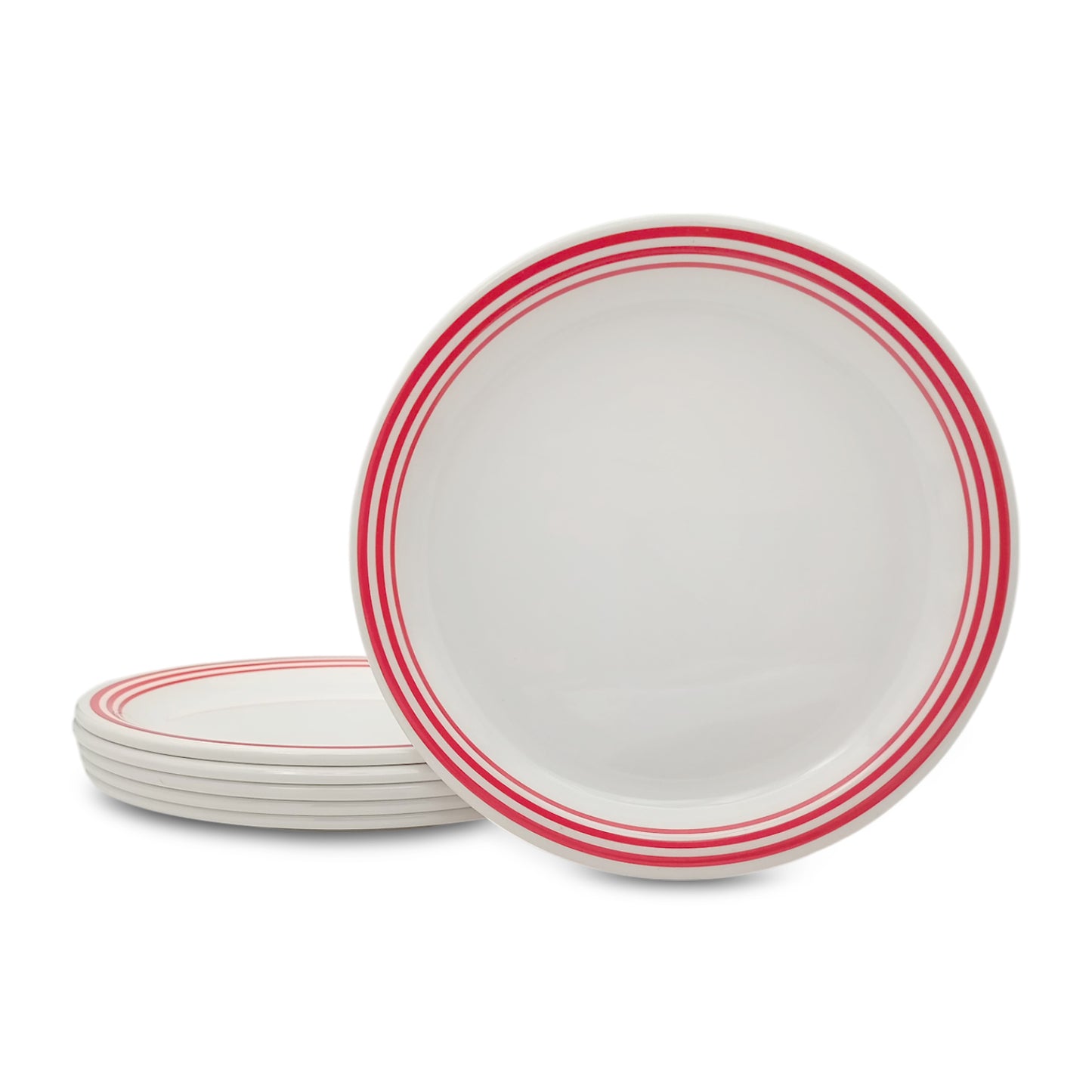 SUPERWARE | Pure melamine | Small Plate Set - Red Lines (7.5") | 6 Nos. | Stain Free, Glazed Finish