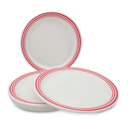 SUPERWARE | Pure melamine | Small Plate Set - Red Lines (7.5") | 6 Nos. | Stain Free, Glazed Finish