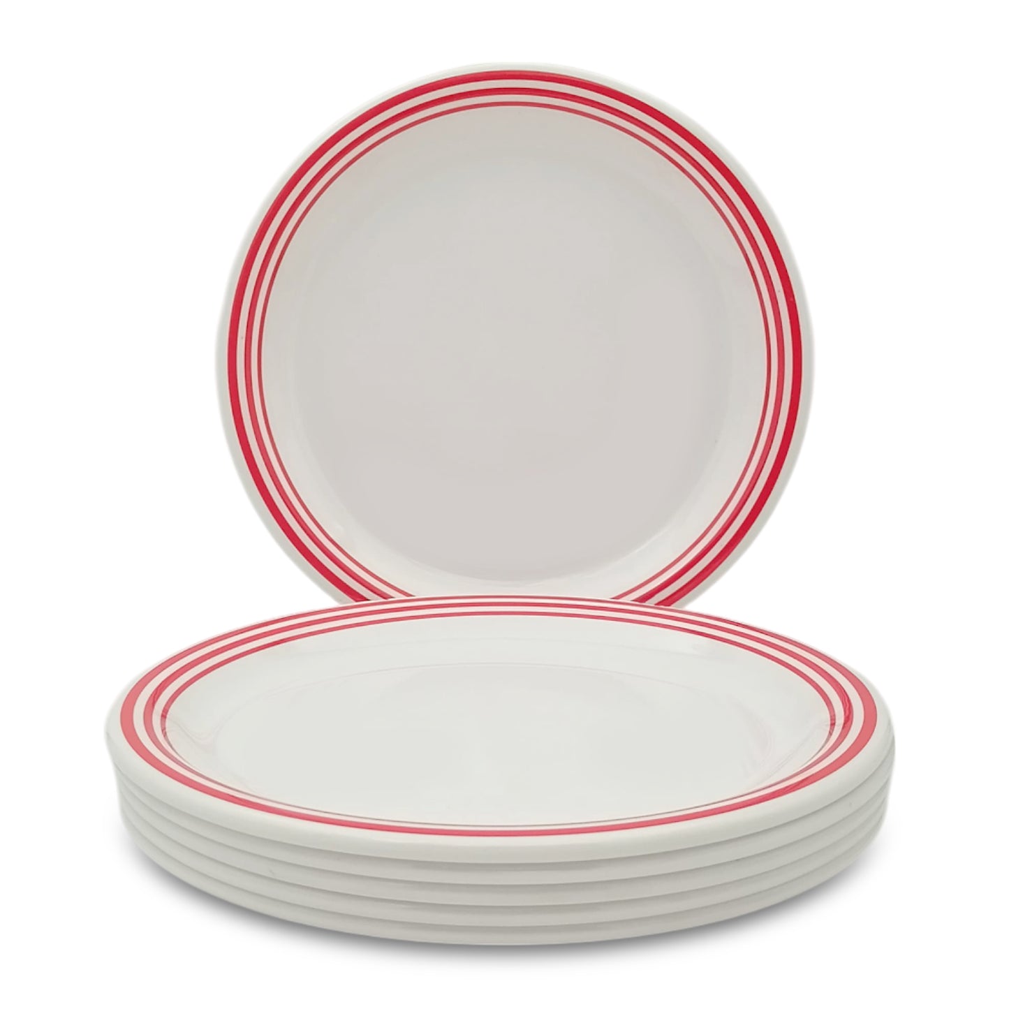 SUPERWARE | Pure melamine | Small Plate Set - Red Lines (7.5") | 6 Nos. | Stain Free, Glazed Finish