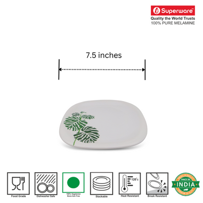 SUPERWARE | Pure Melamine | Small Plate Set - Swiss Leave (7.5") | 6 Nos. | Stain Free, Glazed Finish