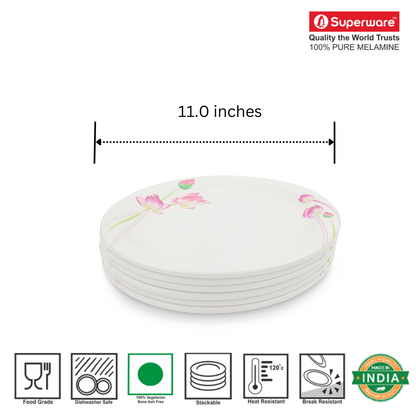 SUPERWARE | Pure Melamine | Dinner Plate Set – Sweety Tulip (11.0") | 6 Nos. | Stain Free, Glazed Finish