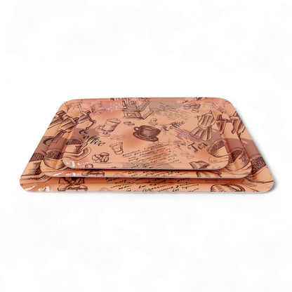 SUPERWARE | Pure Melamine | Retro Tray Set - Coffee House | Set Of 3 Pcs.| Stain Free, Glazed Finish