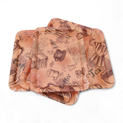 SUPERWARE | Pure Melamine | Retro Tray Set - Coffee House | Set Of 3 Pcs.| Stain Free, Glazed Finish