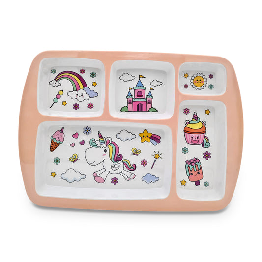 SUPERWARE | Pure Melamine | Kid Set - Section Tray - Unicorn (13.5") | 1 No | Stain Free, Glazed Finish
