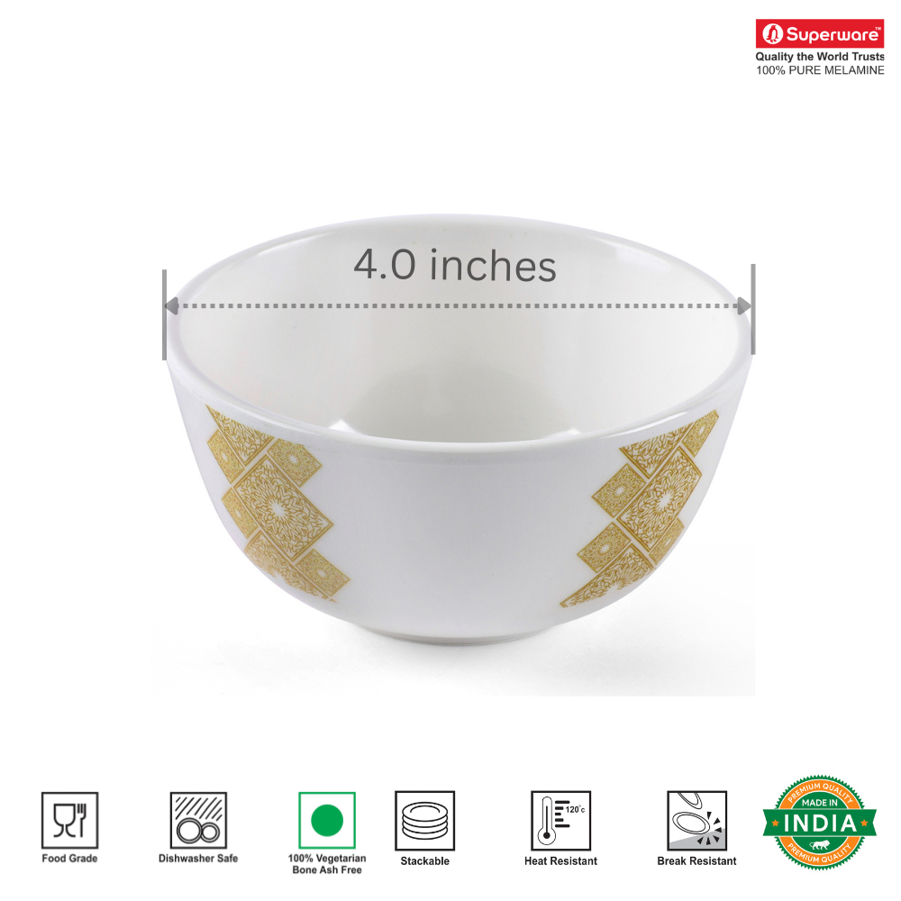 SUPERWARE | Pure Melamine | Dinner Set - GOLDDEKO | Set Of 24 Pcs. | Stain Free, Glazed Finish