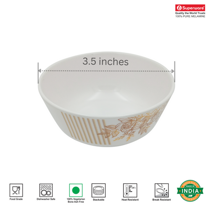 SUPERWARE | Pure Melamine | Katori Set - GOLD ROSE (3.5") | 6 Nos. | Stain Free, Glazed Finish