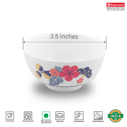 SUPERWARE | Pure Melamine | Katori Set - Hibiscus (3.5") | 6 Nos. | Stain Free, Glazed Finish
