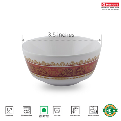 SUPERWARE | Pure Melamine | Katori Set - Queen Diamond (3.5") | 6 Nos.| Stain Free, Glazed Finish
