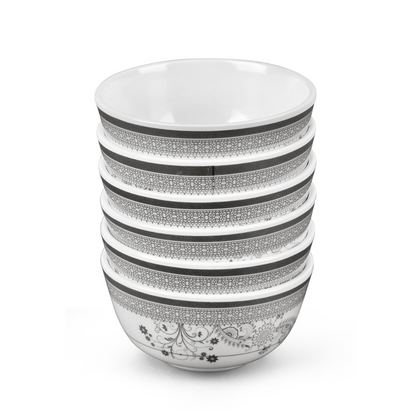 SUPERWARE | Pure Melamine | Katori Set - SILVER LACE (3.5") | 6 Nos. | Stain Free, Glazed Finish