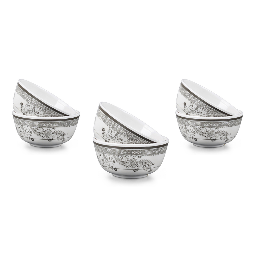 SUPERWARE | Pure Melamine | Katori Set - SILVER LACE (3.5") | 6 Nos. | Stain Free, Glazed Finish