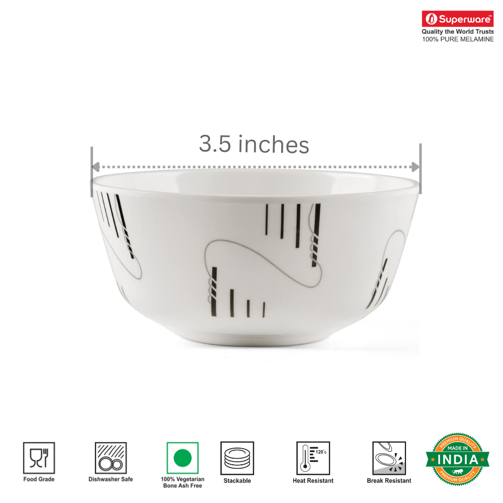 SUPERWARE | Pure Melamine | Katori Set - STRIP & ROPES (3.5 ") | 6 Nos. | Stain Free, Glazed Finish