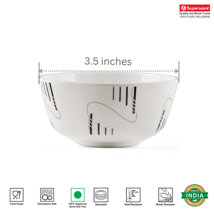 SUPERWARE | Pure Melamine | Katori Set - STRIP & ROPES (3.5 ") | 6 Nos. | Stain Free, Glazed Finish