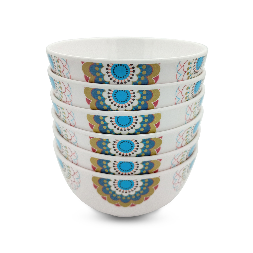 SUPERWARE | Pure Melamine | Katori Set - TURQUISE BLOOM (3.5") | 6 Nos. | Stain Free, Glazed Finish