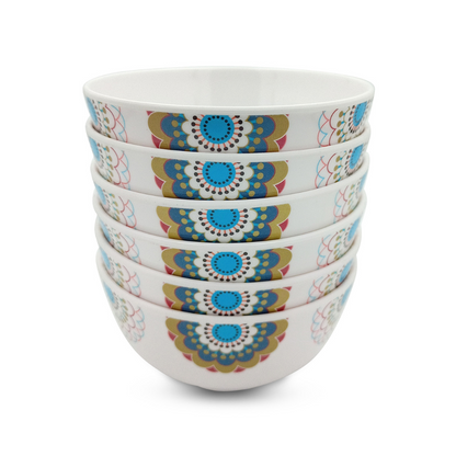 SUPERWARE | Pure Melamine | Katori Set - TURQUISE BLOOM (3.5") | 6 Nos. | Stain Free, Glazed Finish