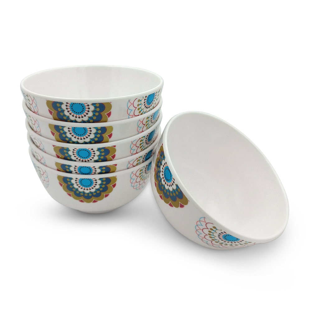 SUPERWARE | Pure Melamine | Katori Set - TURQUISE BLOOM (3.5") | 6 Nos. | Stain Free, Glazed Finish