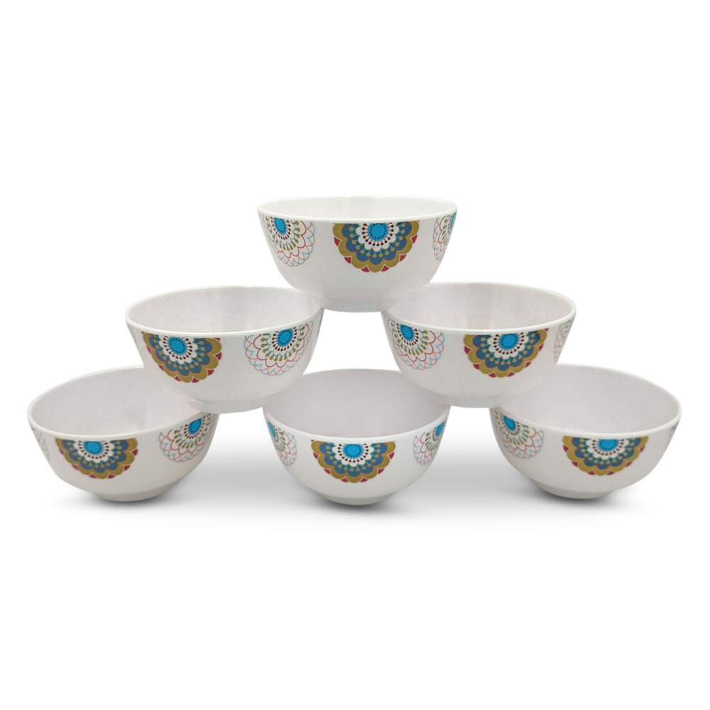 SUPERWARE | Pure Melamine | Katori Set - TURQUISE BLOOM (3.5") | 6 Nos. | Stain Free, Glazed Finish