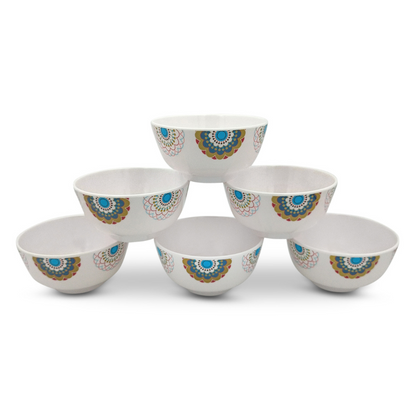 SUPERWARE | Pure Melamine | Katori Set - TURQUISE BLOOM (3.5") | 6 Nos. | Stain Free, Glazed Finish