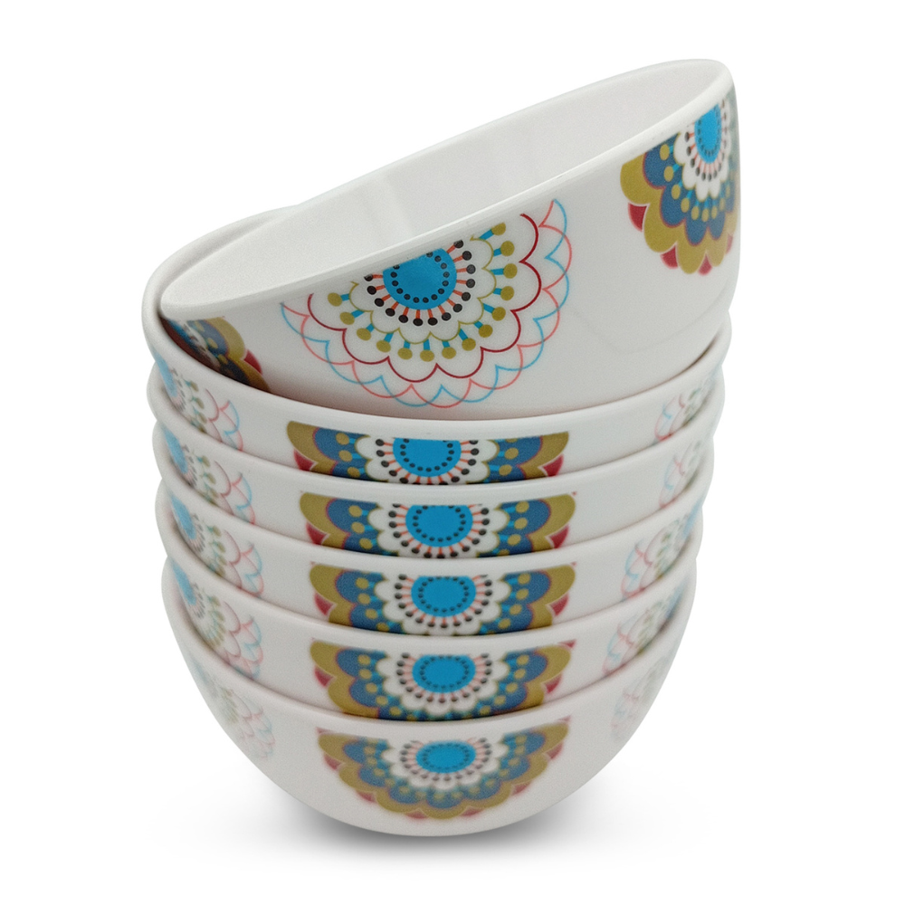 SUPERWARE | Pure Melamine | Katori Set - TURQUISE BLOOM (3.5") | 6 Nos. | Stain Free, Glazed Finish