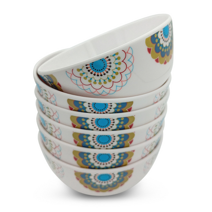 SUPERWARE | Pure Melamine | Katori Set - TURQUISE BLOOM (3.5") | 6 Nos. | Stain Free, Glazed Finish