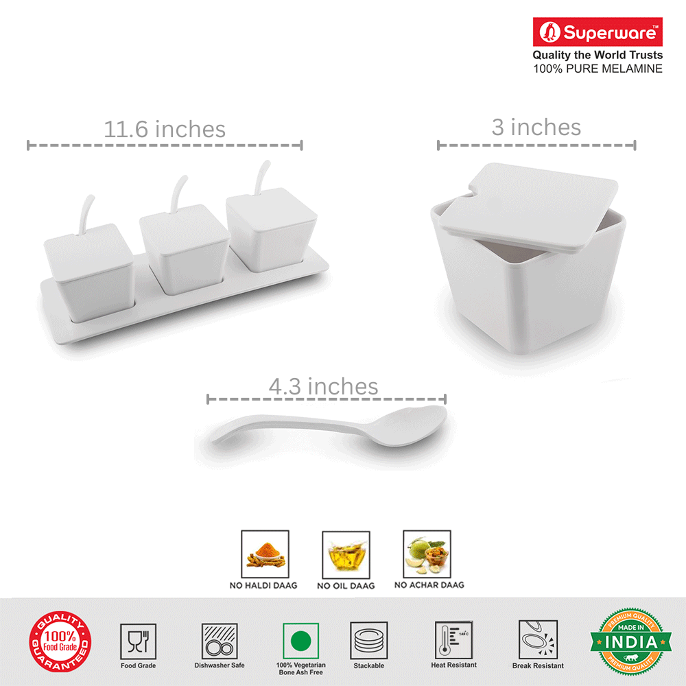 SUPERWARE | Pure Melamine | Condiment Set | Set of 10 Pcs.| Stain Free, Glazed Finish