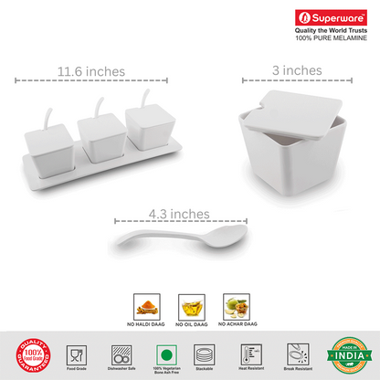 SUPERWARE | Pure Melamine | Condiment Set | Set of 10 Pcs.| Stain Free, Glazed Finish