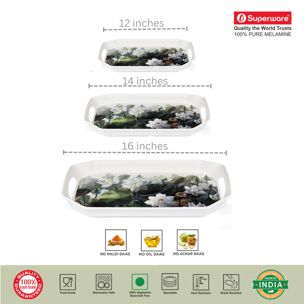 SUPERWARE, Hexa Tray Set - LOTUS POND | Set Of 3 Pcs.