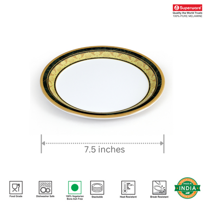 SUPERWARE | Pure Melamine | Small Plate Set - MAJESTIC (7.5") | 6 Nos. | Stain Free, Glazed Finish