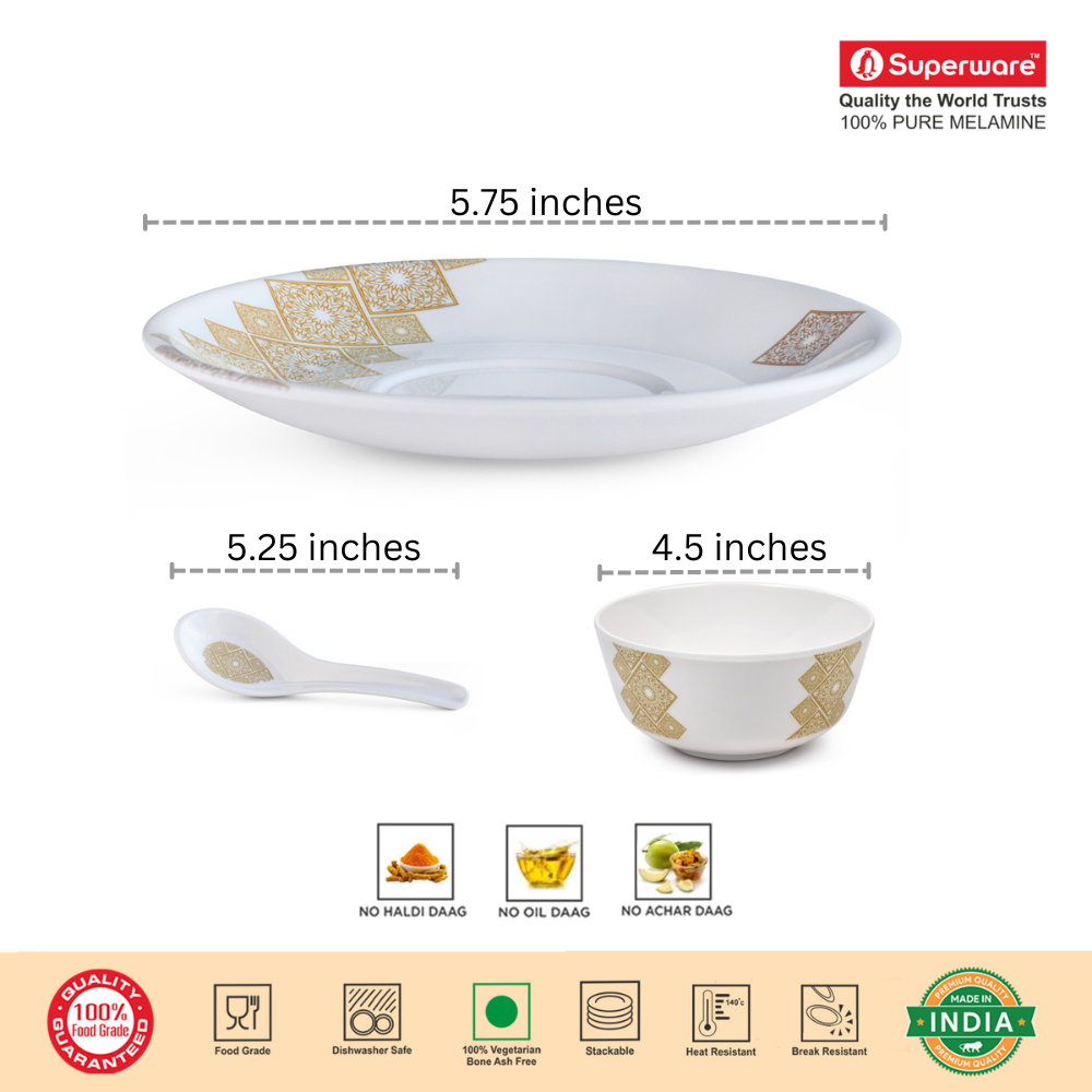 SUPERWARE, Soup Set - GOLDDEKO | Set Of 18 Pcs.