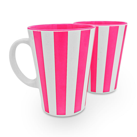 SUPERWARE | Pure melamine | Coffee Mug - VERTILINE STRAWBERRY PINK 3.5" | Two Tone | Set of 2 | Stain Free, Glazed Finish