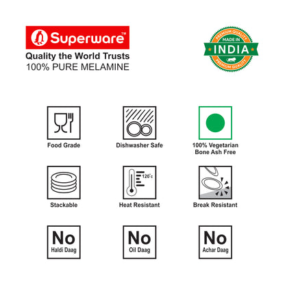 SUPERWARE | Pure Melamine | Square Katori Set - White Sand (3.5") | 6 Nos. | Stain Free, Glazed Finish