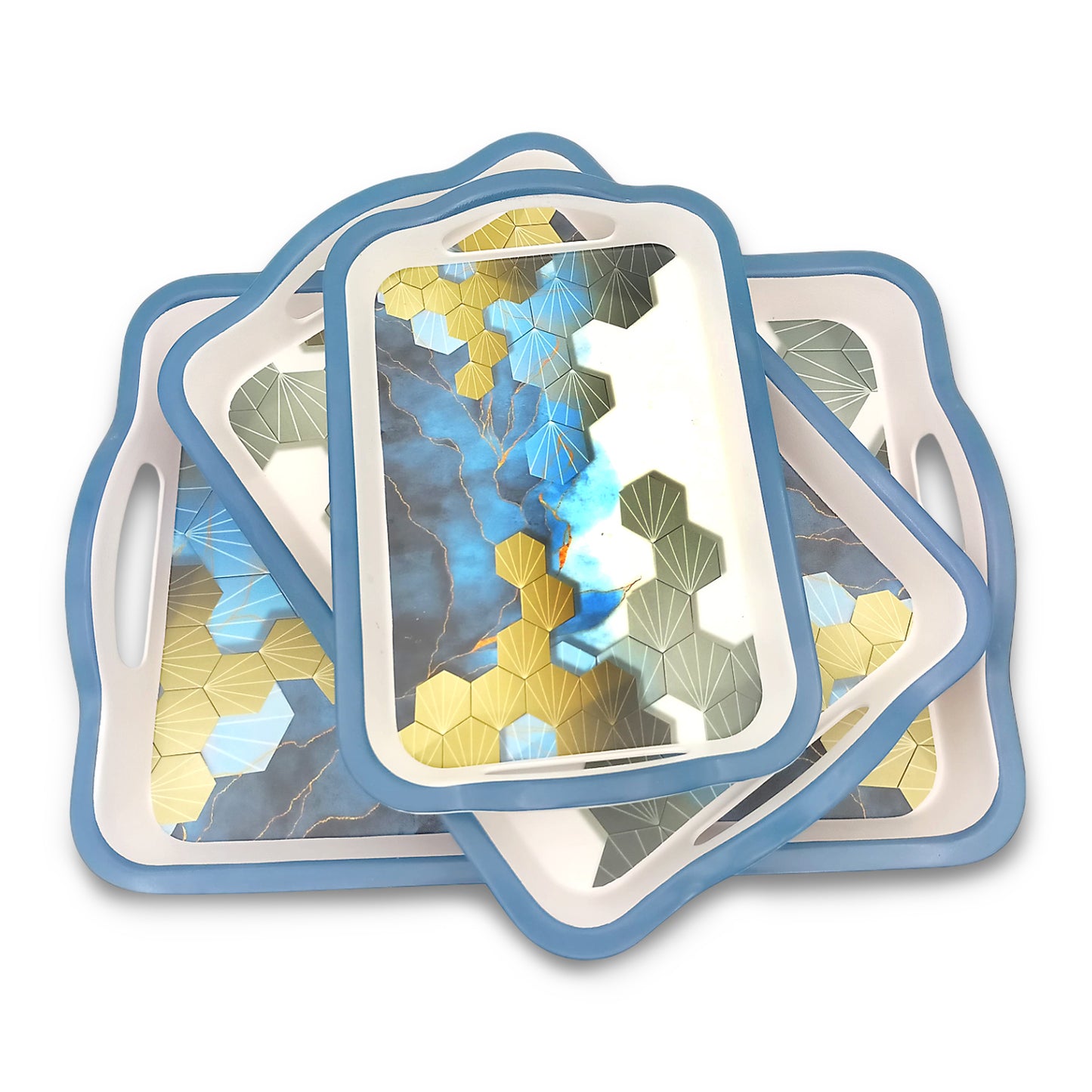 SUPERWARE | Pure Melamine | Matrix Tray Set - Mistpeak | Set Of 3 Pcs.| Stain Free, Glazed Finish