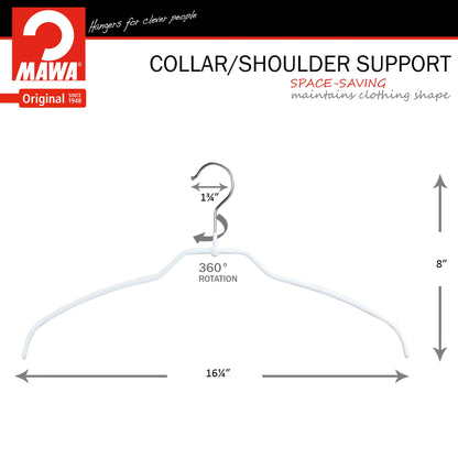 MAWA | Made in Germany | Metal Hanger Set | Shirt Hanger | Silhouette 42/FT | Collar Shape | Non-Slip Coating | 360° Rotatable Swivel Hook | Space Saver | 20 Pieces
