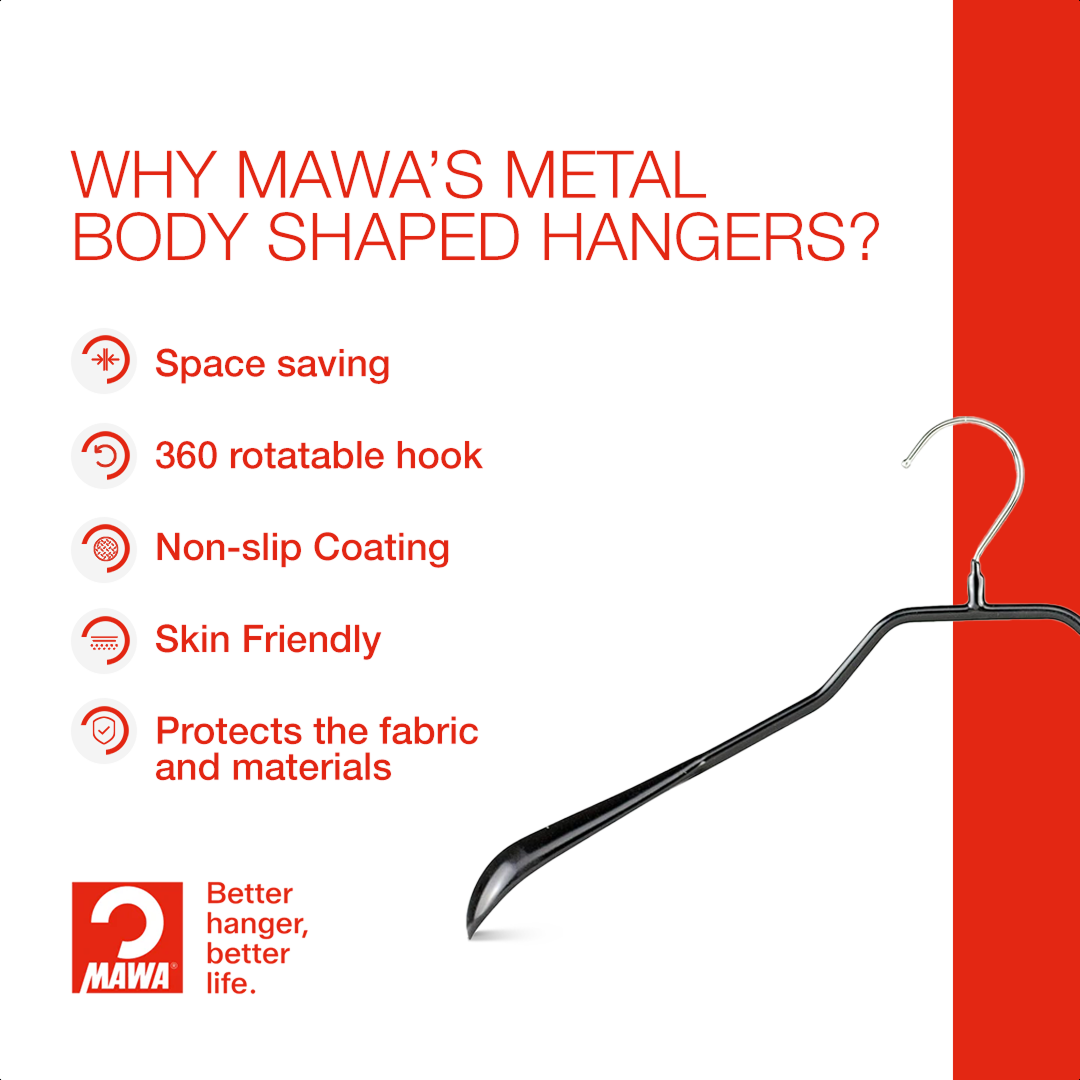 MAWA | Made in Germany | Metal Hanger Set | Jacket Hanger | Bodyform 42/L | Non-Slip Coating | 360° Rotatable Swivel Hook | Widened Shoulder Support | 5 Pieces
