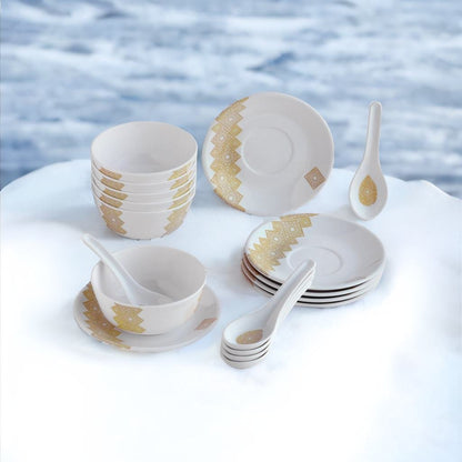 SUPERWARE, Pure Melamine | Soup Set - GOLDDEKO | Set Of 18 Pcs.| Stain Free, Glazed Finish