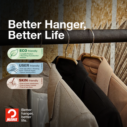 MAWA | Made in Germany | Metal Hanger Set | Jacket Hanger | Bodyform 42/L | Non-Slip Coating | 360° Rotatable Swivel Hook | Widened Shoulder Support | 5 Pieces